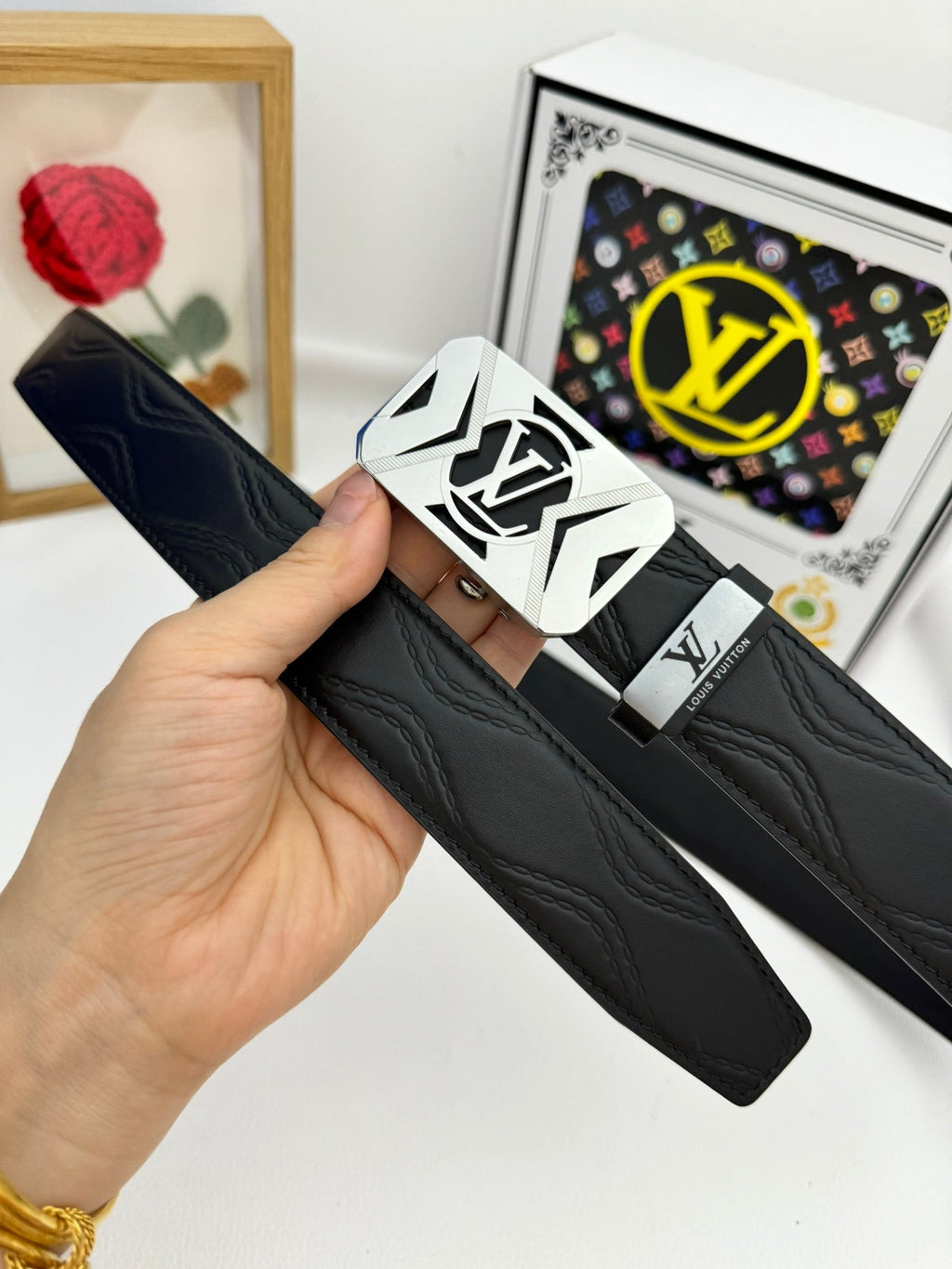 LOUIS VUITTON LV 25S BELT 35 MM IN BLACK CALFSKIN 593218