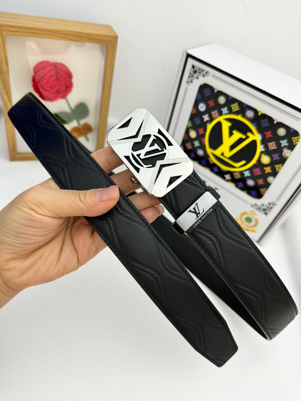 LOUIS VUITTON LV 25S BELT 35 MM IN BLACK CALFSKIN 593218