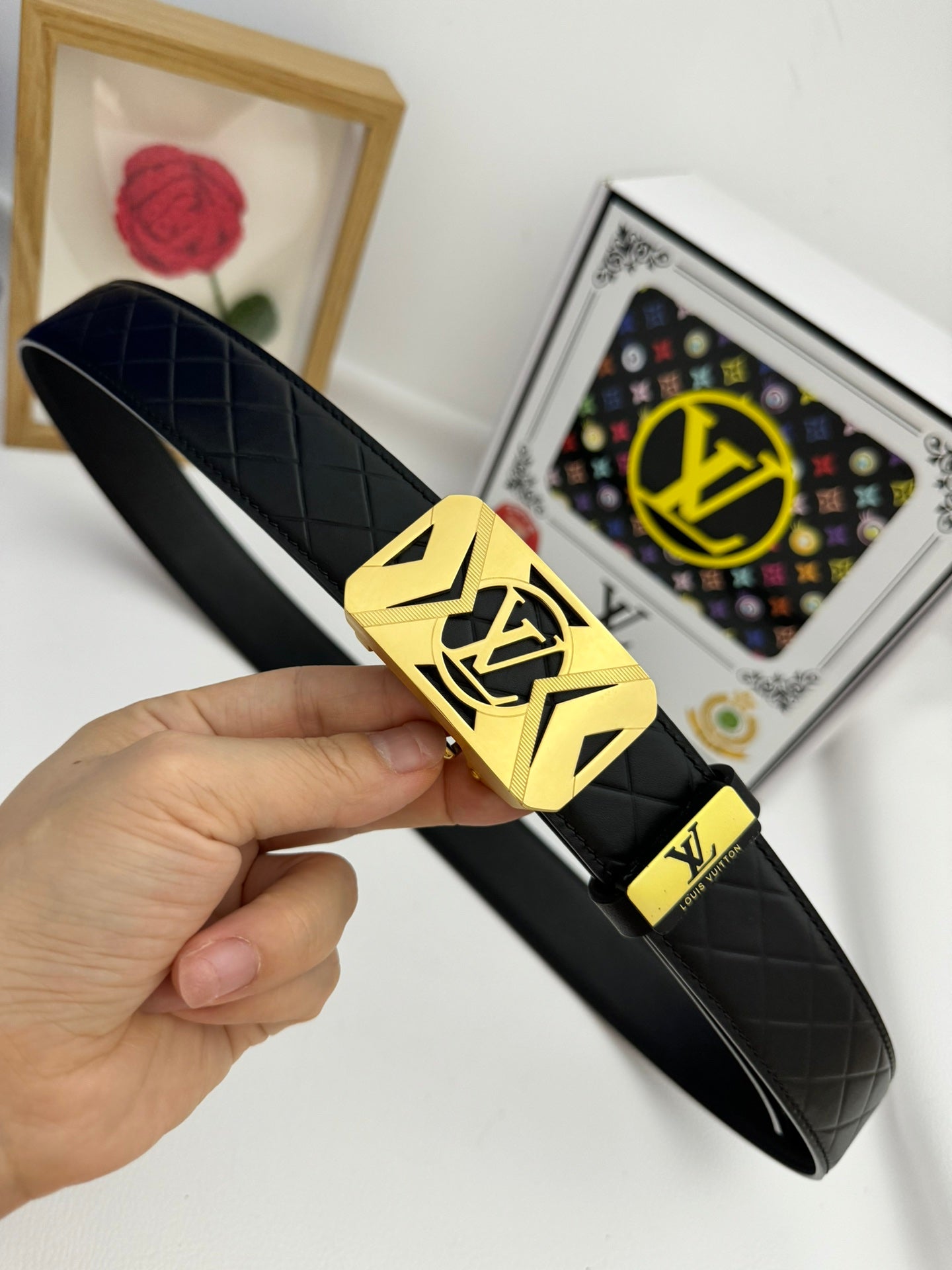 LOUIS VUITTON LV 25S BELT 35 MM IN BLACK CALFSKIN 593219