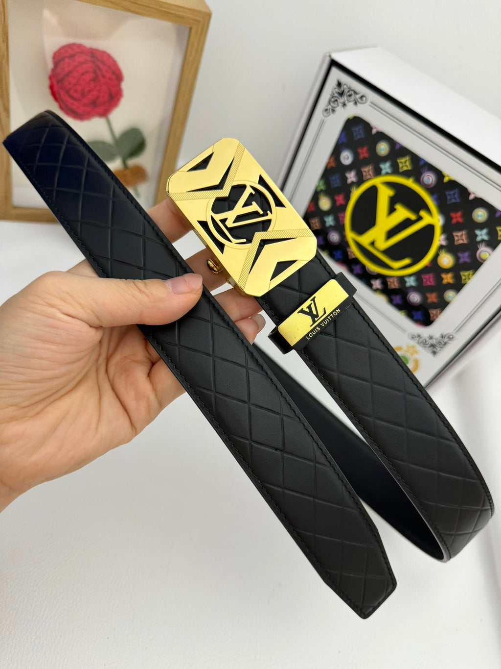 LOUIS VUITTON LV 25S BELT 35 MM IN BLACK CALFSKIN 593219