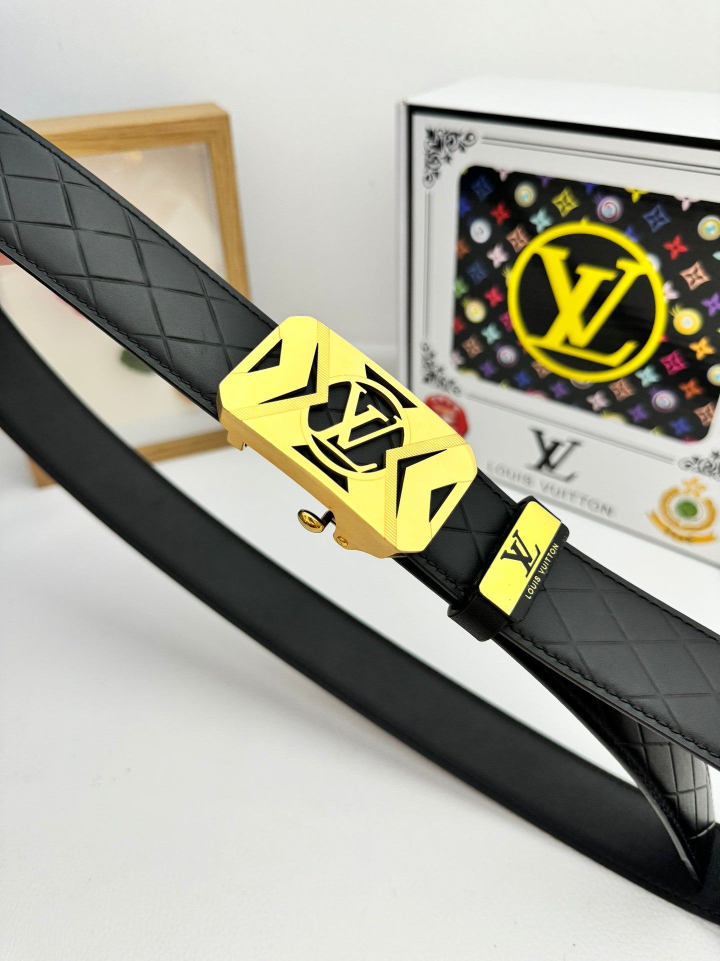 LOUIS VUITTON LV 25S BELT 35 MM IN BLACK CALFSKIN 593219