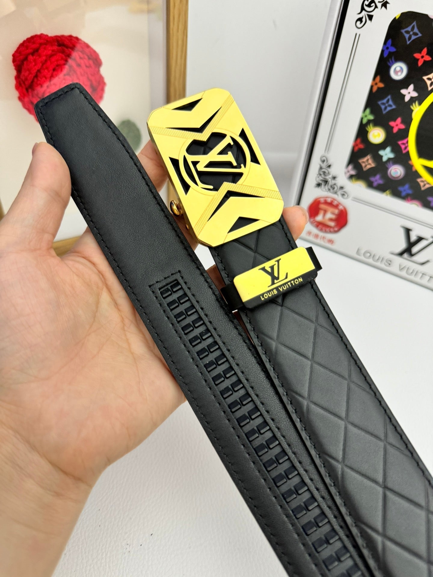 LOUIS VUITTON LV 25S BELT 35 MM IN BLACK CALFSKIN 593219