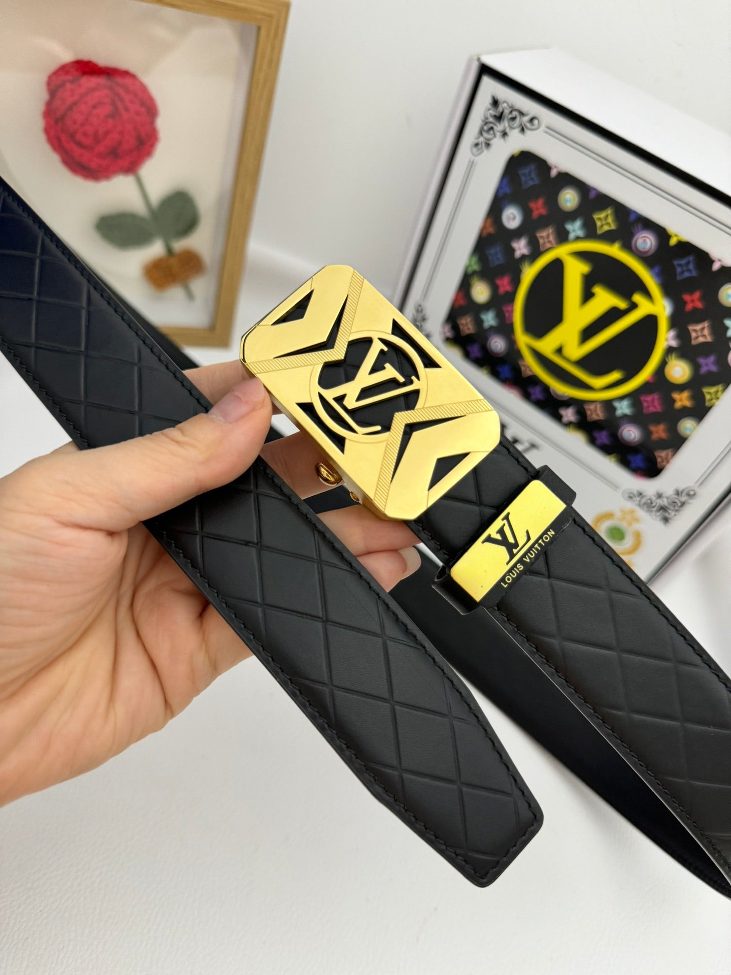 LOUIS VUITTON LV 25S BELT 35 MM IN BLACK CALFSKIN 593219