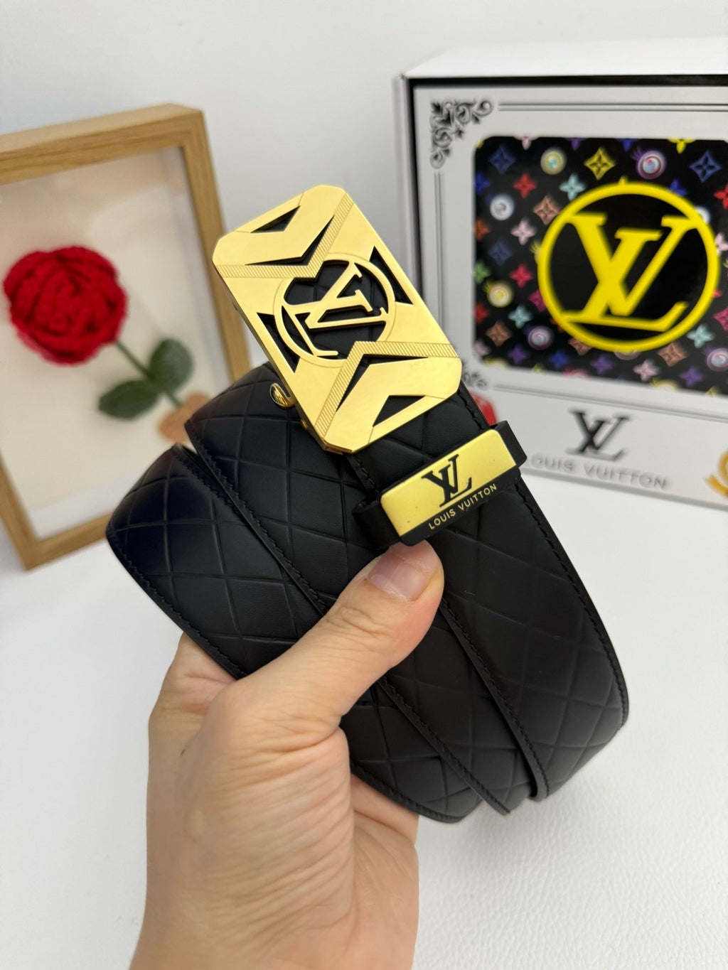 LOUIS VUITTON LV 25S BELT 35 MM IN BLACK CALFSKIN 593219