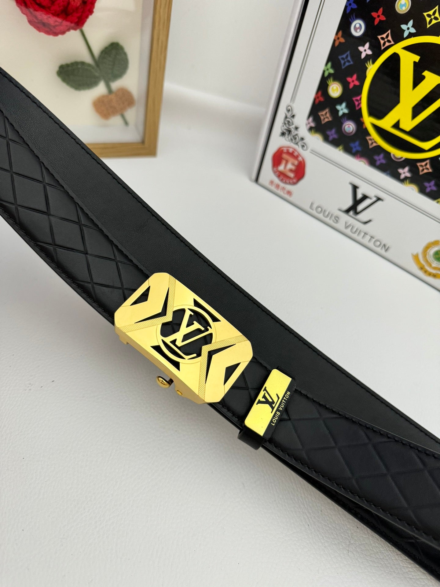 LOUIS VUITTON LV 25S BELT 35 MM IN BLACK CALFSKIN 593219