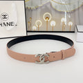 CHANEL DOUBLE C BELT 30MM IN BABY PINK CALFSKIN WITH SHINY SILVER BUCKLE