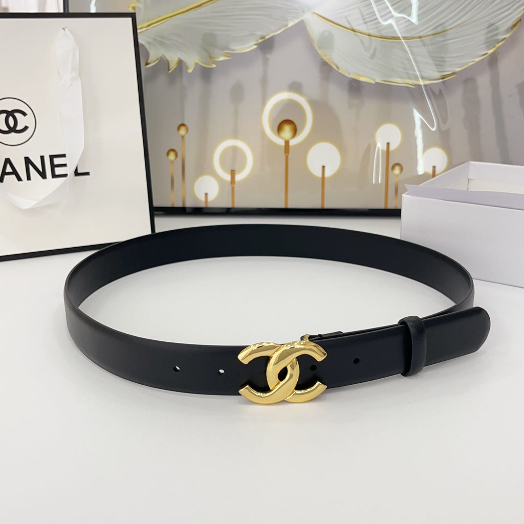 CHANEL DOUBLE C BELT 30MM IN BLACK CALFSKIN WITH SHINY GOLD BUCKLE