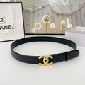 CHANEL DOUBLE C BELT 30MM IN BLACK CALFSKIN WITH SHINY GOLD BUCKLE