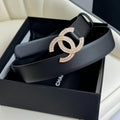 CHANEL BELT 30MM IN BLACK SMOOTH CALFSKIN GOLD HARDWARE ATTACH RHINSTONES