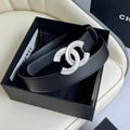 CHANEL BELT 30MM IN BLACK SMOOTH CALFSKIN SILVER HARDWARE ATTACH RHINSTONE