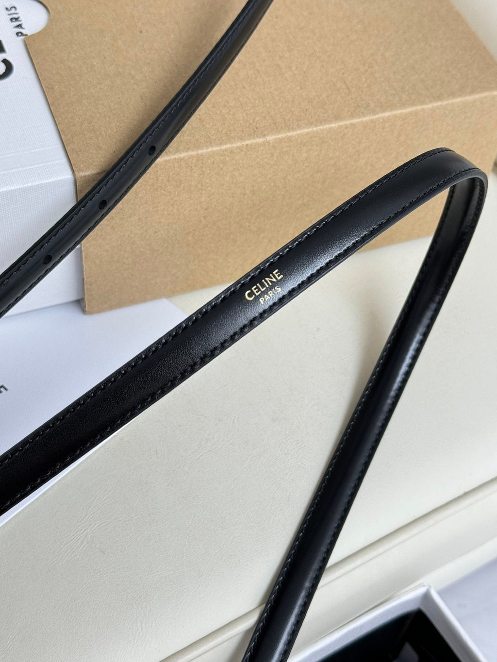 CELINE MINI TRIOMPHE BELT 13 MM BLACK LEATHER GOLD HARDWARE
