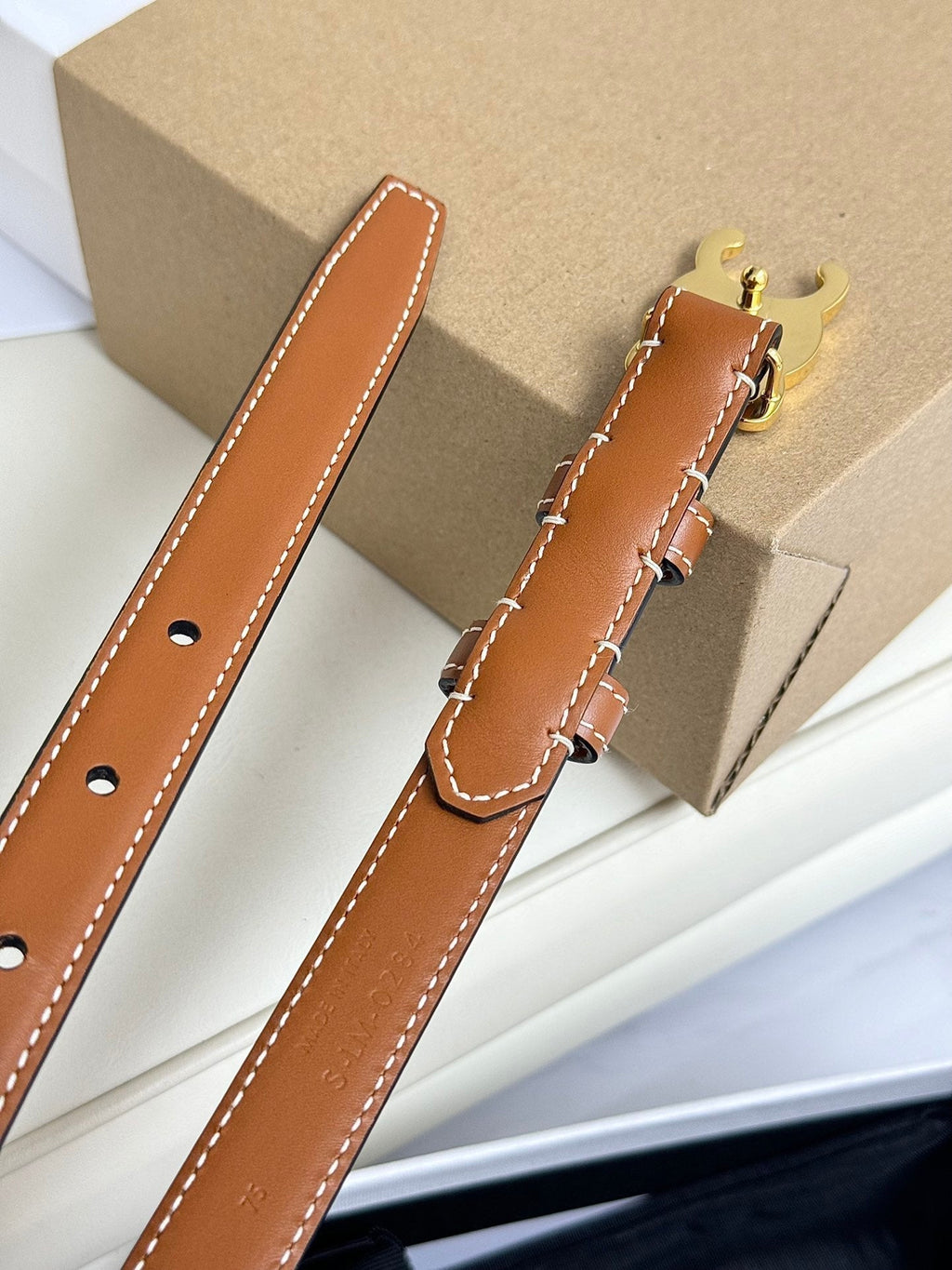 CELINE SMALL TRIOMPHE BELT 18 MM BRONZE BROWN LEATHER GOLD HARDWARE