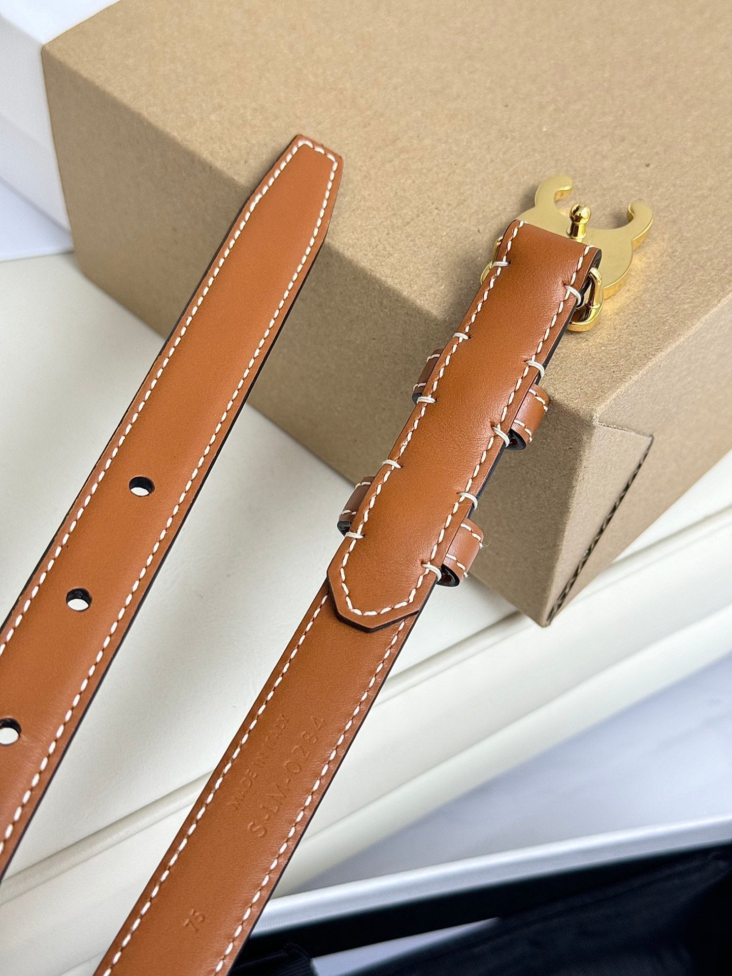 CELINE SMALL TRIOMPHE BELT 18 MM BRONZE BROWN LEATHER GOLD HARDWARE