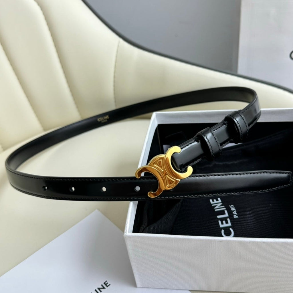 CELINE SMALL TRIOMPHE BELT 18 MM BLACK LEATHER GOLD HARDWARE