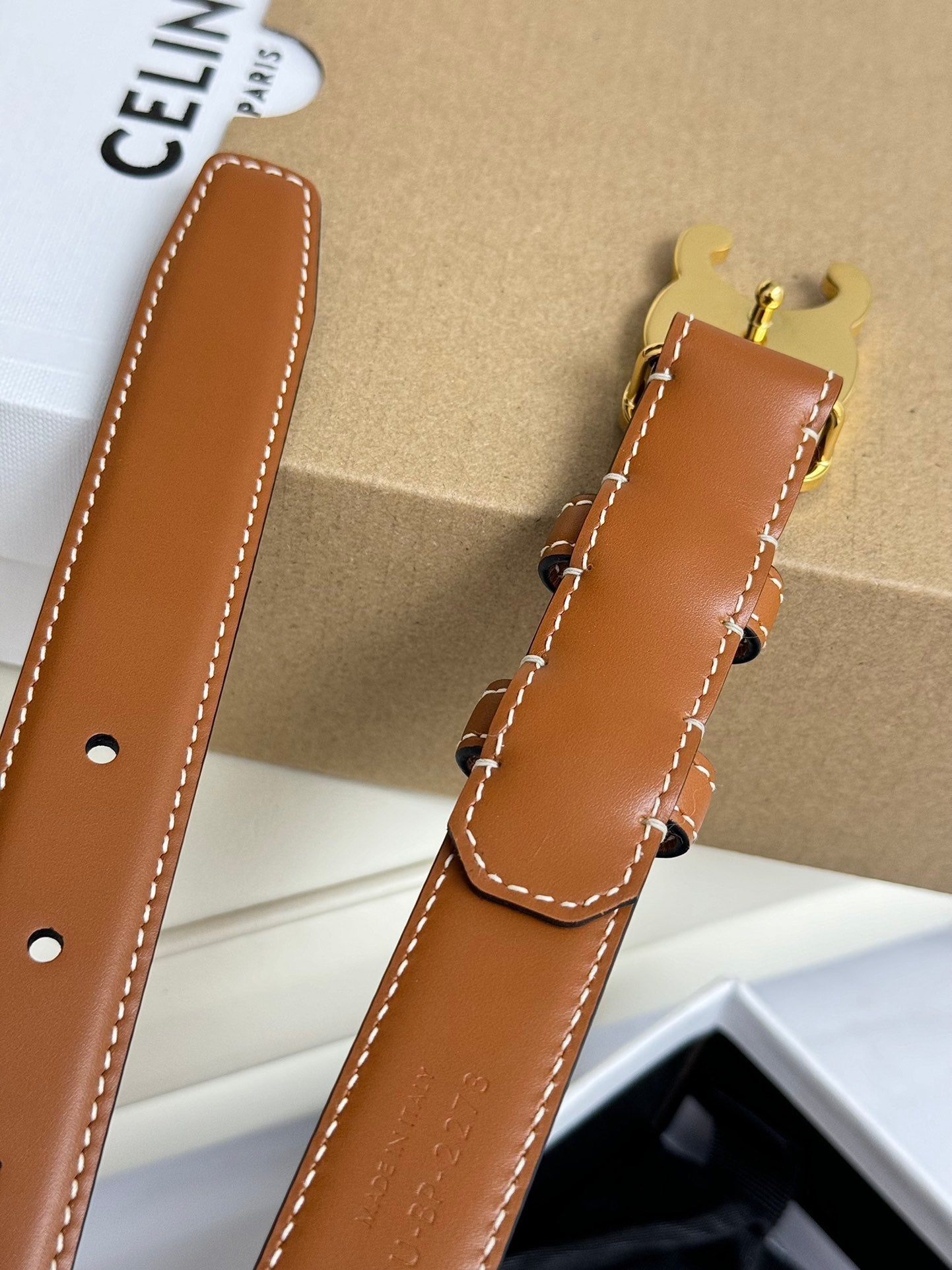 CELINE MEDIUM TRIOMPHE BELT 25MM BRONZE BROWN LEATHER GOLD HARDWARE