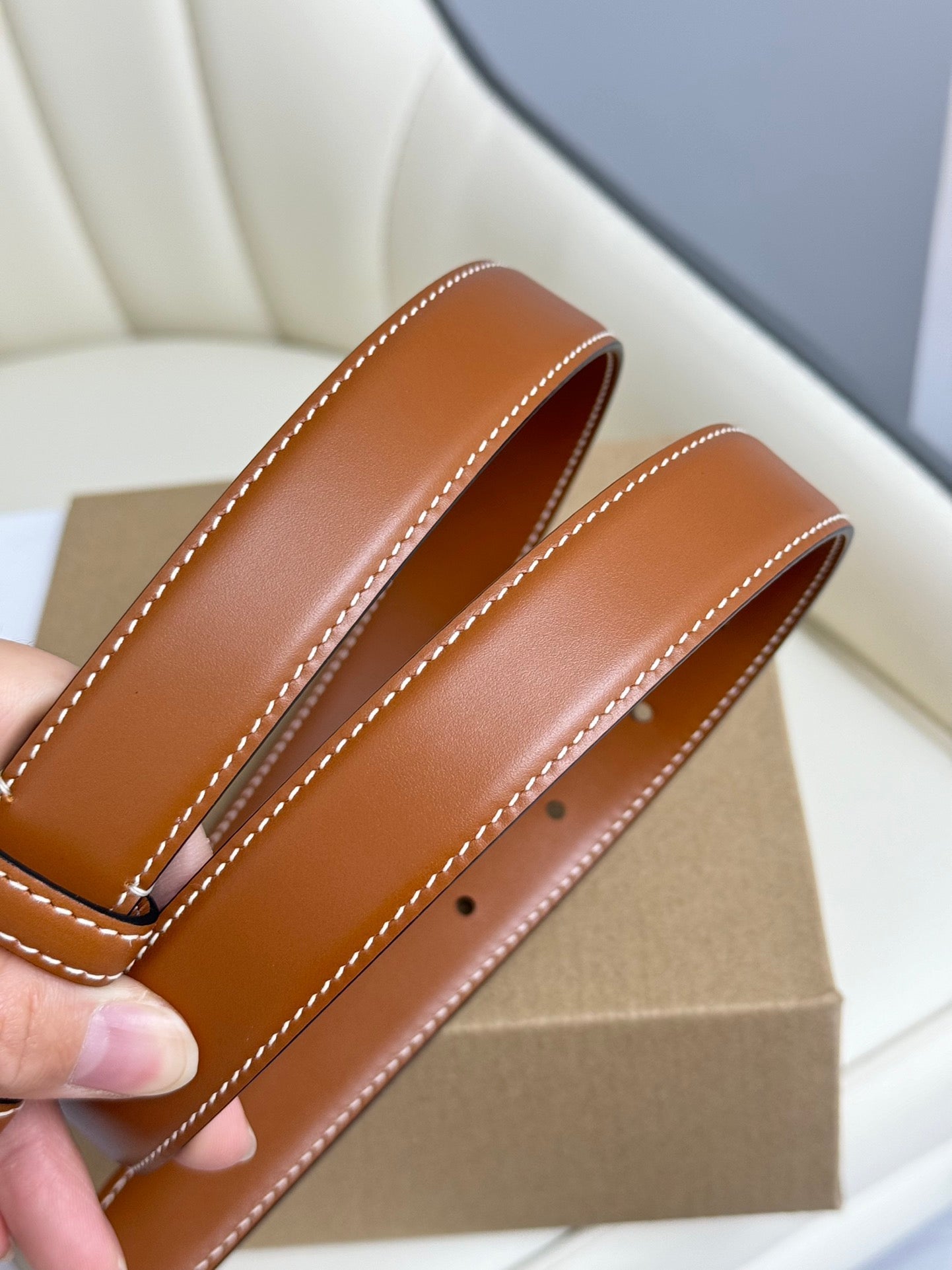 CELINE MEDIUM TRIOMPHE BELT 25MM BRONZE BROWN LEATHER SILVER HARDWARE