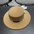 MIU MIU MM SMALL-BRIM STRAW HAT IN BEIGE AND PEARL EMBELLISHED