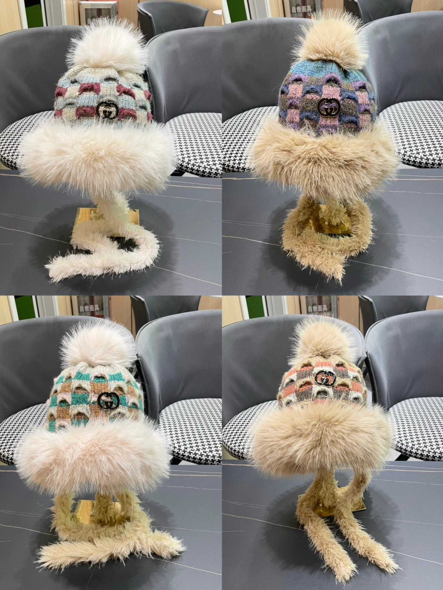 GUCCI BEANIE HAT IN COLORFUL WOOL AND RABBIT FUR 392115