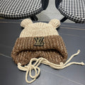LOUIS VUITTON KNITTED BEANIE HAT WITH CUTE EARS IN BEIGE MIX BROWN WOOL 403482