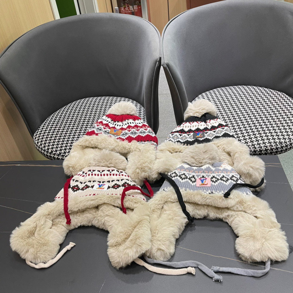 LOUIS VUITTON PLUSH EARMUFFS HAT IN COLORFUL WOOL AND RABBIT FUR 408169