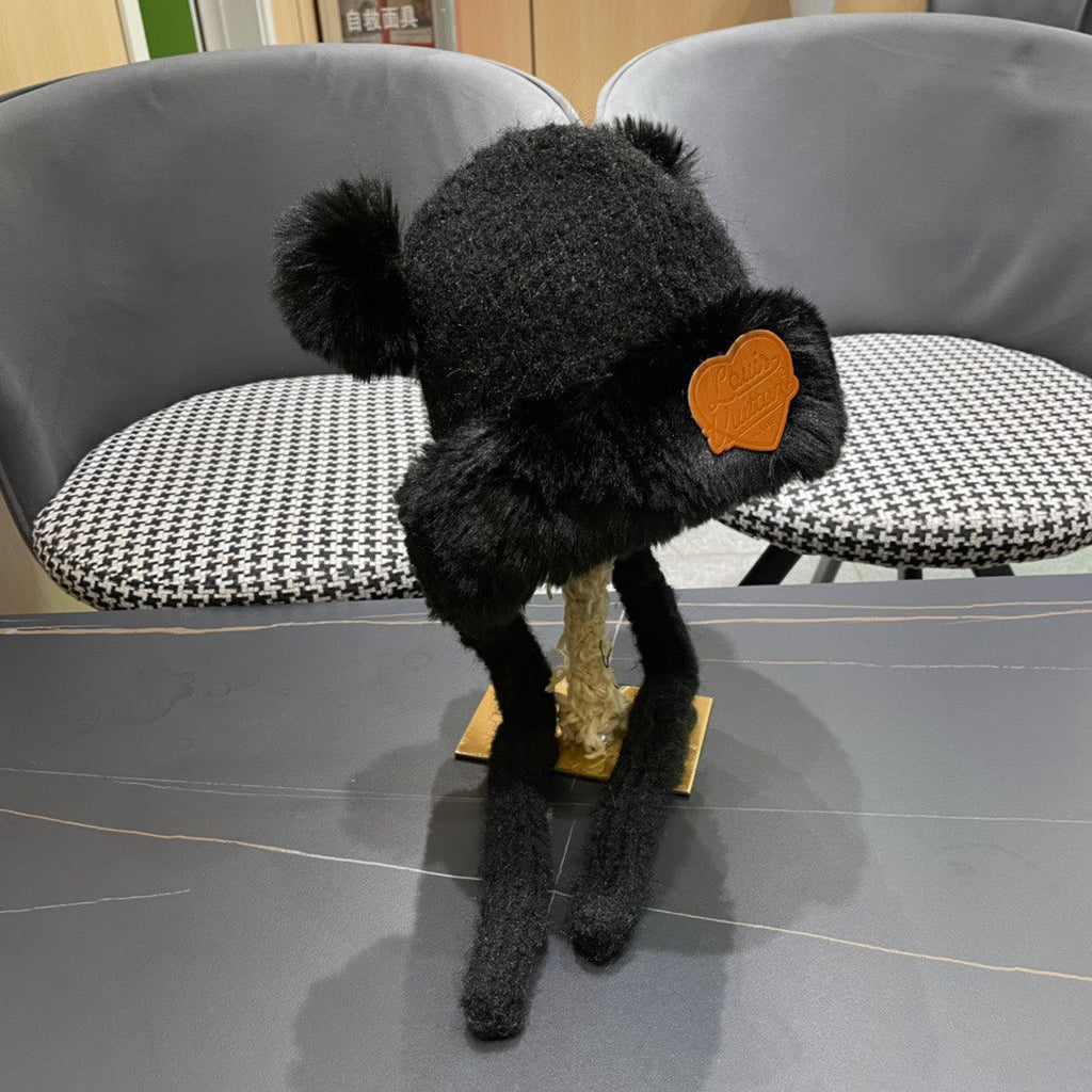 LOUIS VUITTON BEANIE HAT IN BLACK WOOL AND LAMB FUR 427792