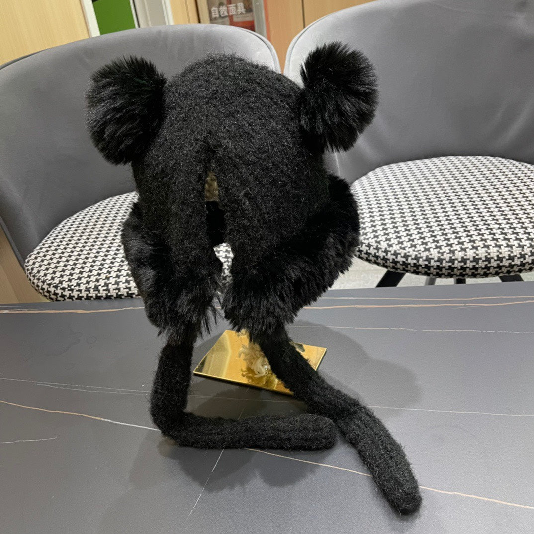 LOUIS VUITTON BEANIE HAT IN BLACK WOOL AND LAMB FUR 427792