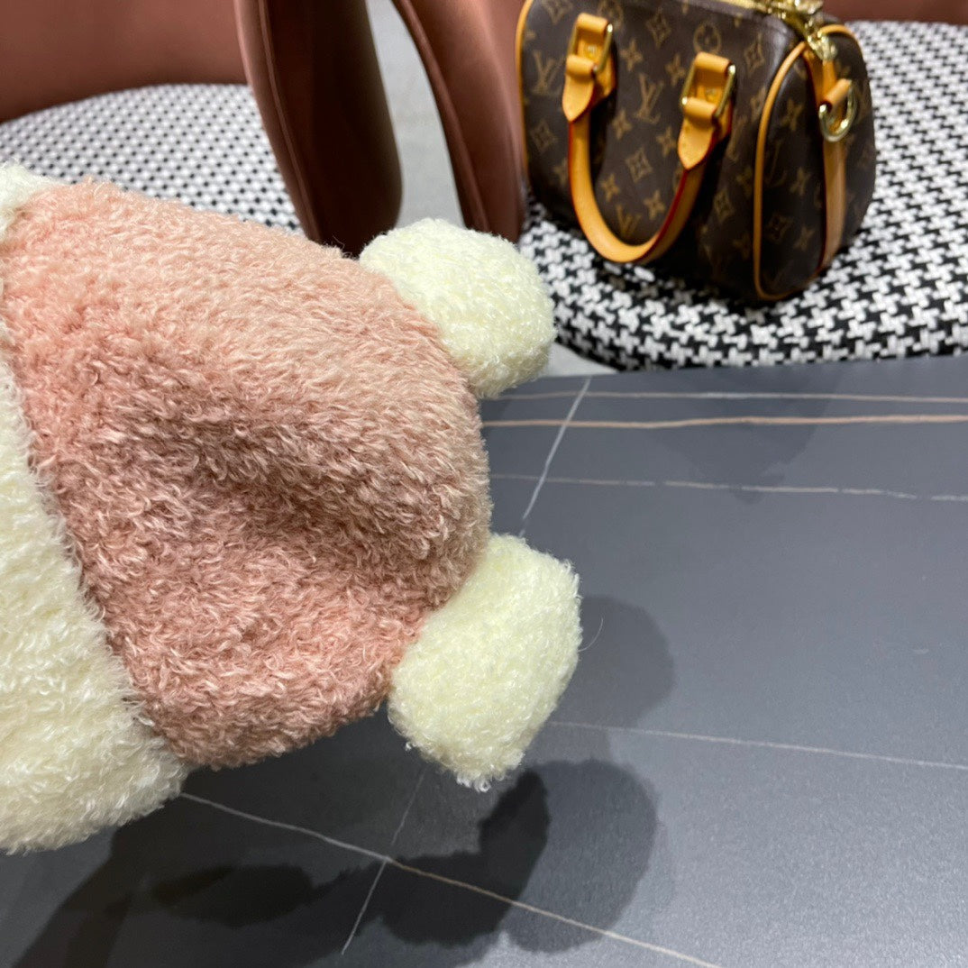 MONCLER BEANIE HAT IN BLUSH PINK MIX WHITE WOOL AND RABBIT FUR 437686