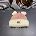 MONCLER BEANIE HAT IN BLUSH PINK MIX WHITE WOOL AND RABBIT FUR 437686