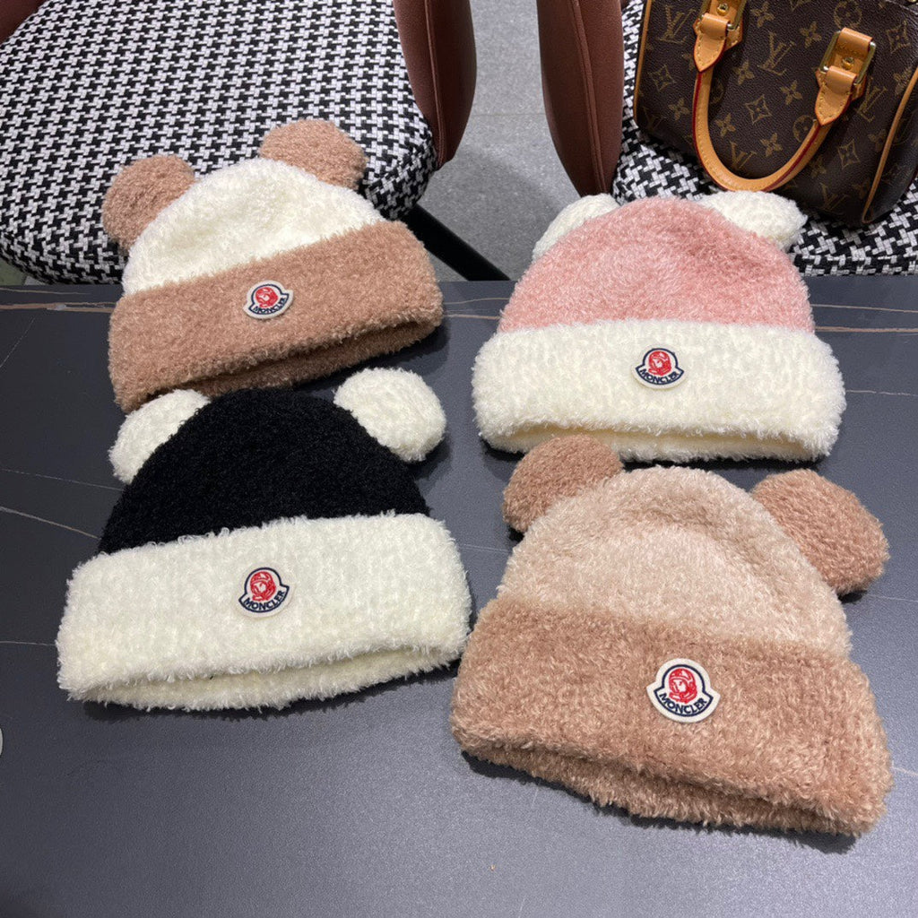MONCLER BEANIE HAT IN BEIGE MIX CAMEL BROWN WOOL AND RABBIT FUR 437687