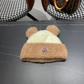 MONCLER BEANIE HAT IN BEIGE MIX CAMEL BROWN WOOL AND RABBIT FUR 437687