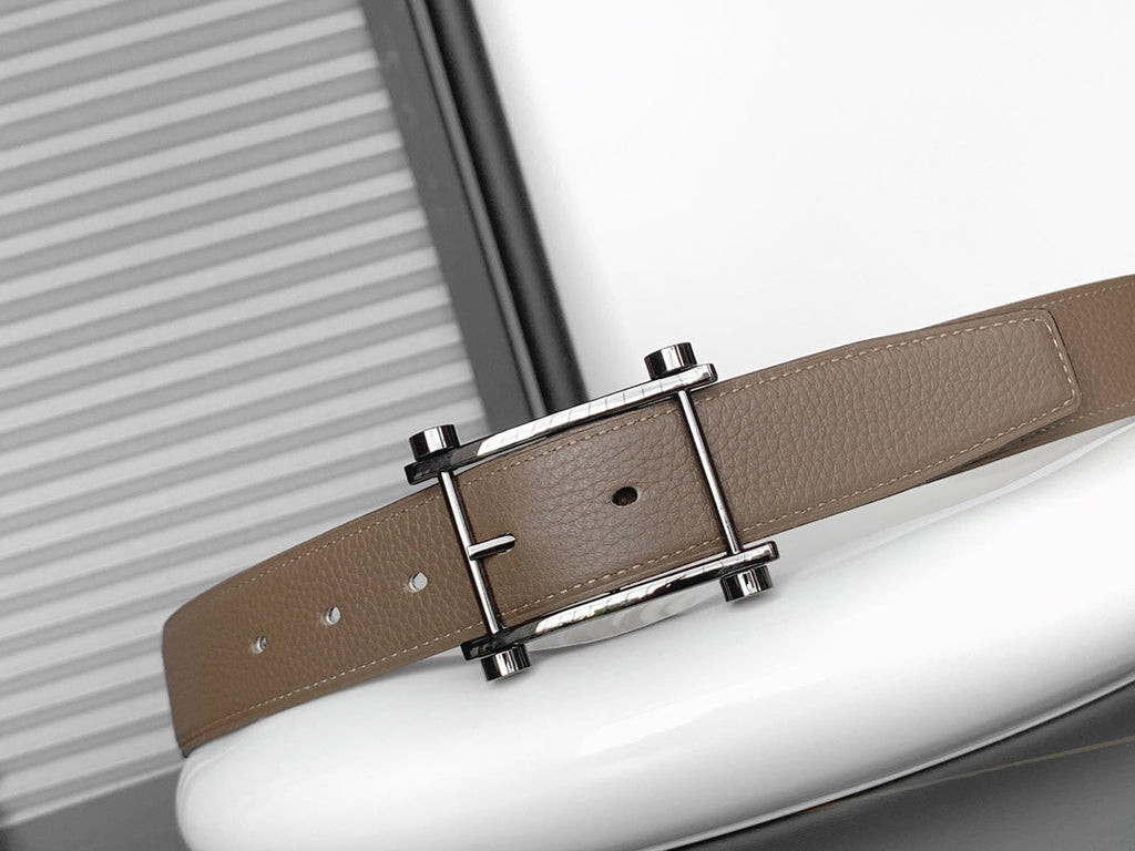 HERMES REVERSIBLE BLACK AND CAMEL BROWN LEATHER STRAP 32 MM SILVER HARDWARE