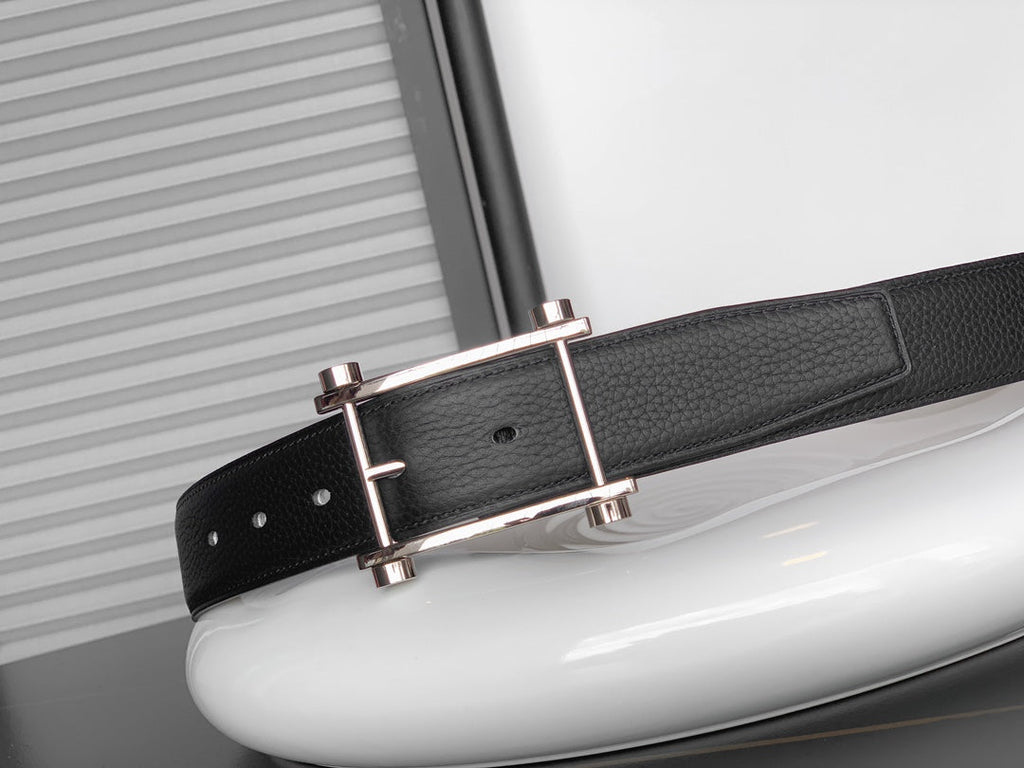 HERMES REVERSIBLE BLACK LEATHER STRAP 32 MM SILVER HARDWARE