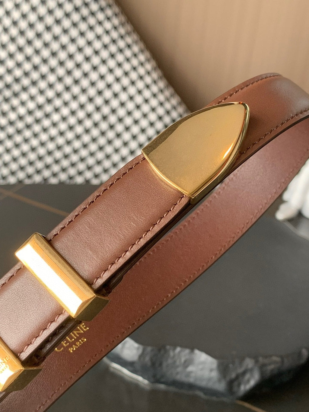 CELINE BELT 25MM MEDIUM WESTERN IN DARK BROWN CALFSKIN GOLD BUCKLE