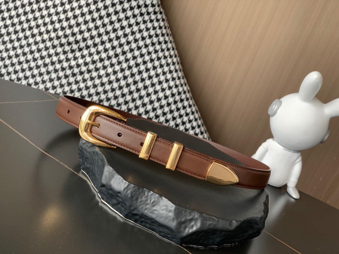CELINE BELT 25MM MEDIUM WESTERN IN DARK BROWN CALFSKIN GOLD BUCKLE