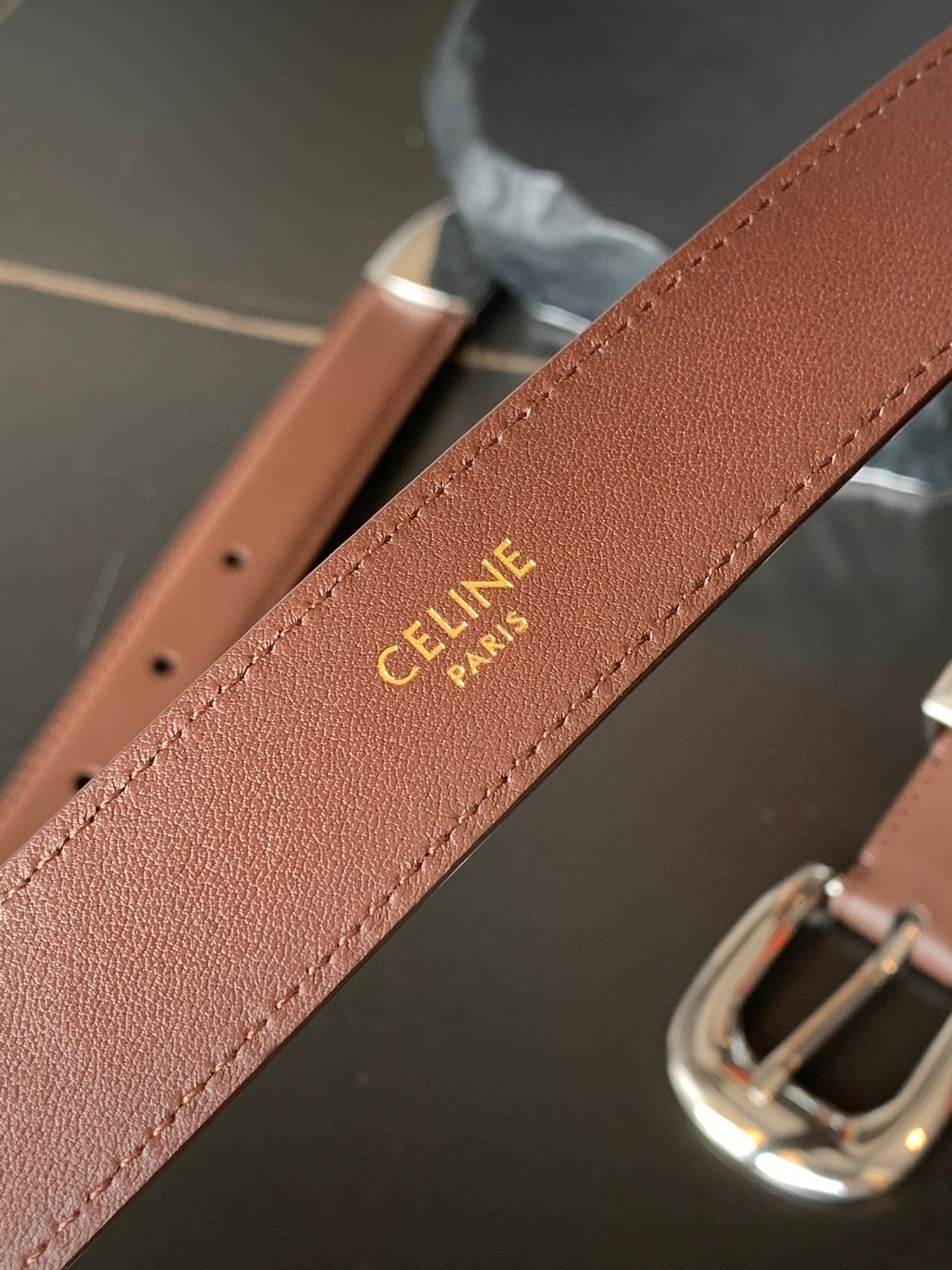 CELINE BELT 25MM MEDIUM WESTERN IN DARK BROWN CALFSKIN SILVER BUCKLE