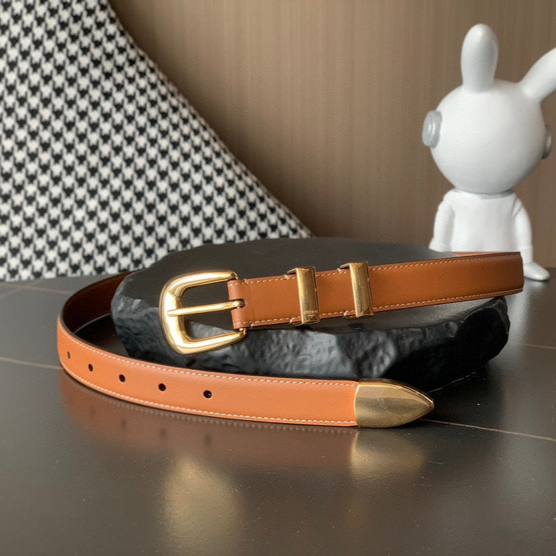 CELINE Medium Western Belt 25mm In Brown Calfskin Ghw
