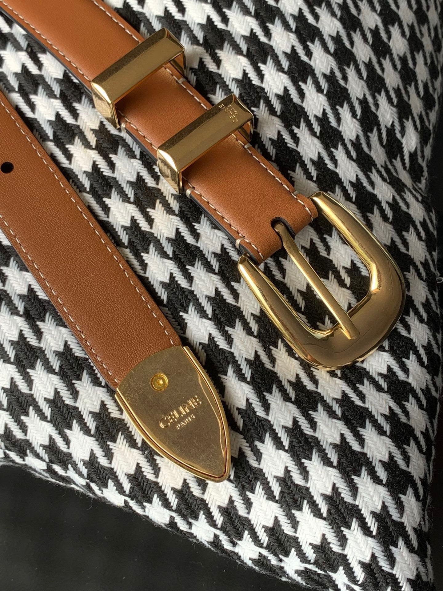 CELINE Medium Western Belt 25mm In Brown Calfskin Ghw