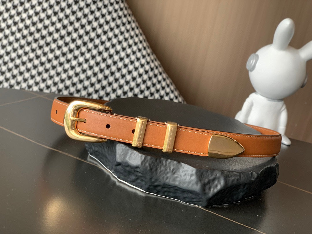 CELINE Medium Western Belt 25mm In Brown Calfskin Ghw