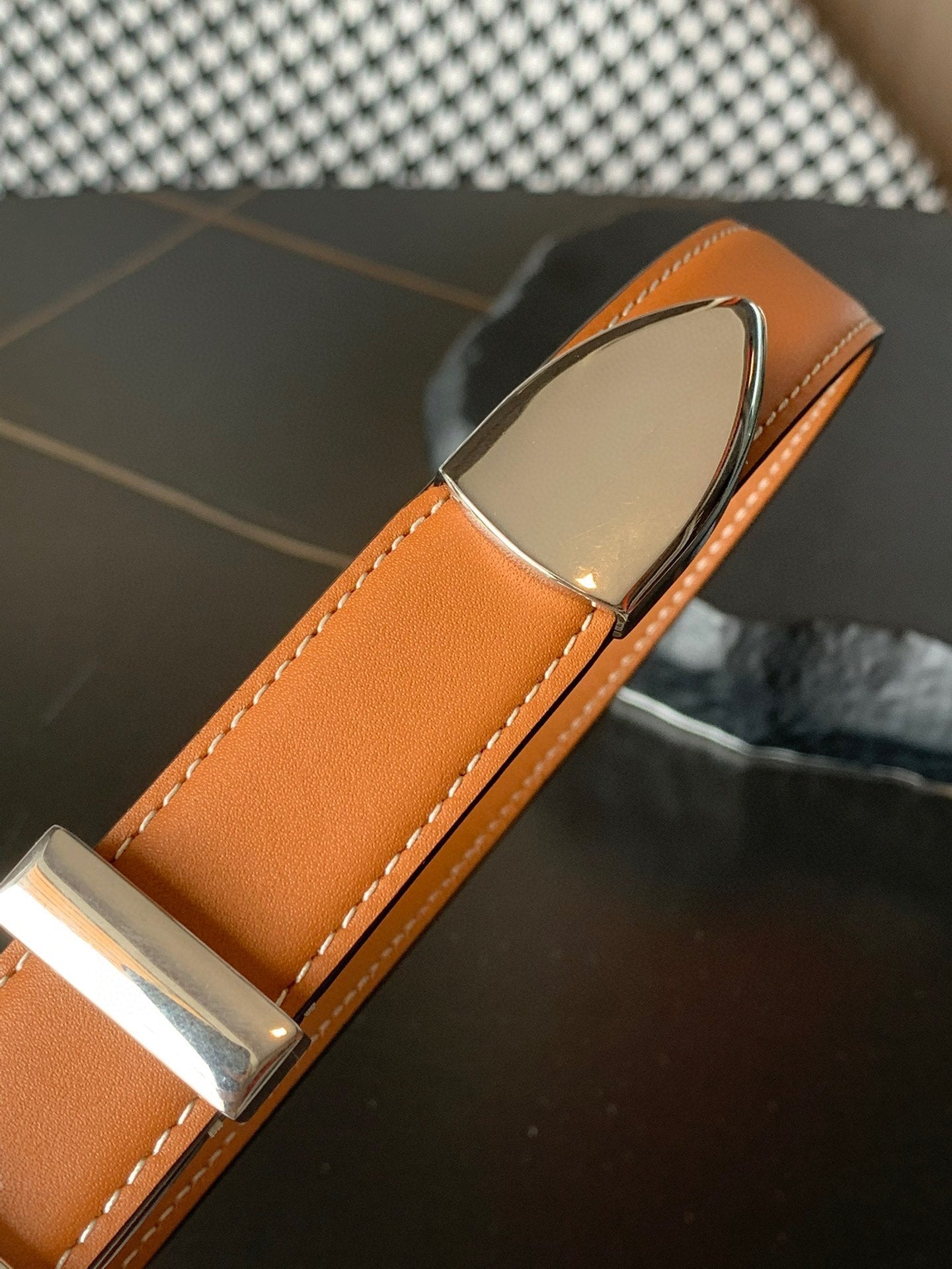 CELINE BELT 25MM MEDIUM WESTERN IN BROWN CALFSKIN SILVER BUCKLE
