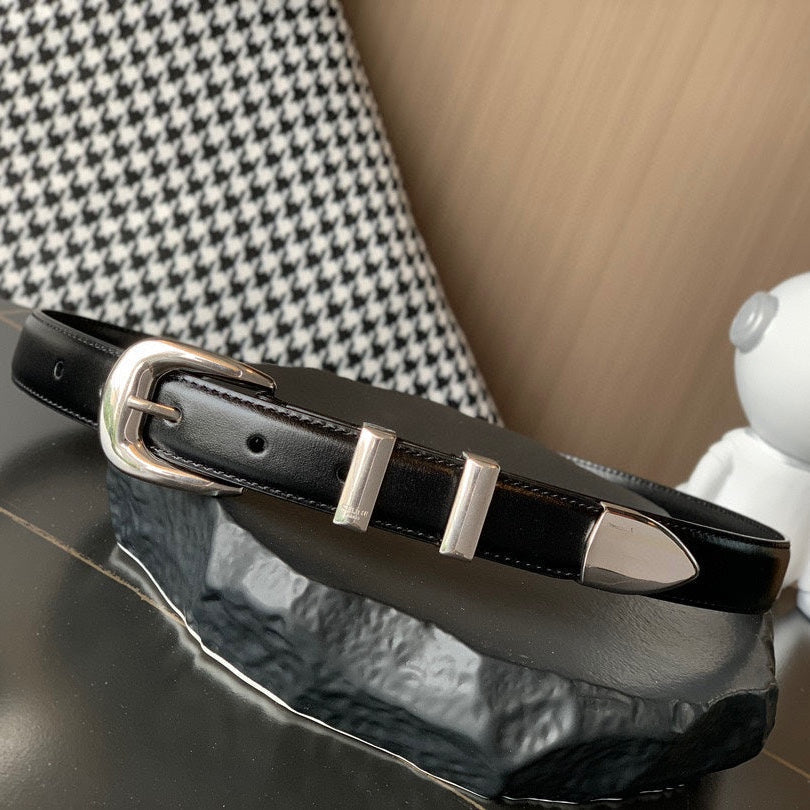 CELINE BELT 25MM MEDIUM WESTERN IN BLACK CALFSKIN WITH SILVER BUCKLE