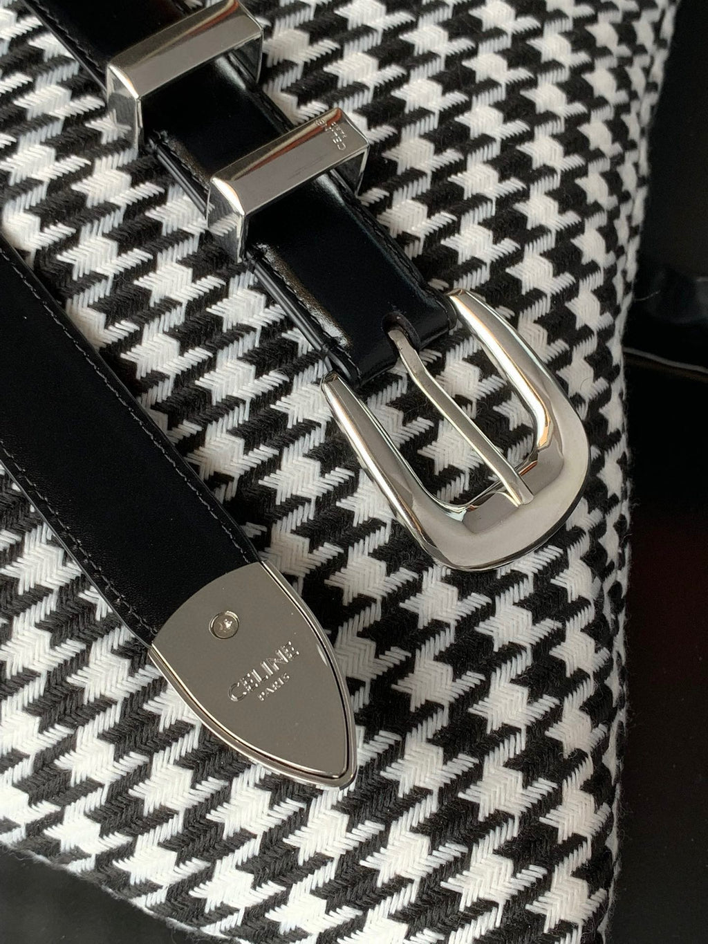 CELINE BELT 25MM MEDIUM WESTERN IN BLACK CALFSKIN WITH SILVER BUCKLE