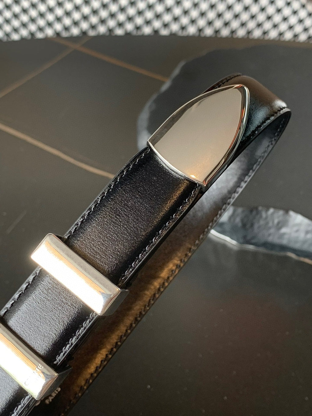 CELINE BELT 25MM MEDIUM WESTERN IN BLACK CALFSKIN WITH SILVER BUCKLE