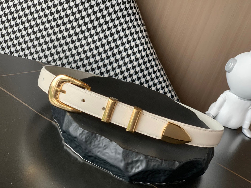 CELINE BELT 25MM MEDIUM WESTERN IN IVORY CALFSKIN GOLD BUCKLE