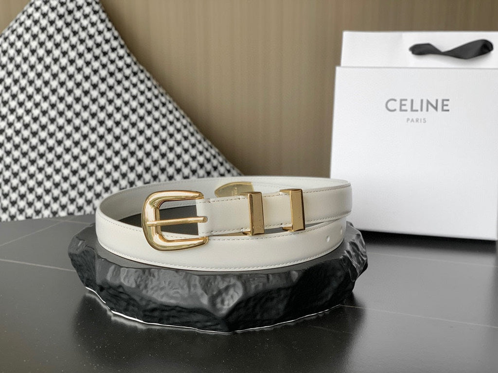 CELINE BELT 25MM MEDIUM WESTERN IN IVORY CALFSKIN GOLD BUCKLE
