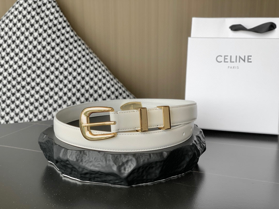 CELINE BELT 25MM MEDIUM WESTERN IN IVORY CALFSKIN GOLD BUCKLE
