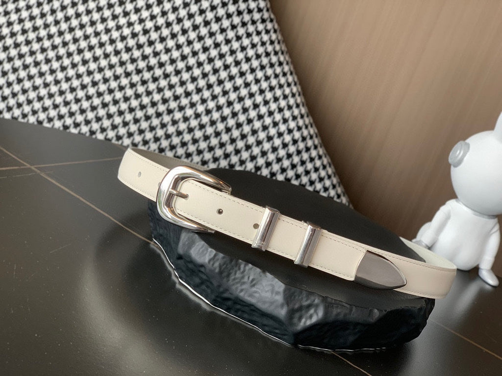 CELINE BELT 25MM MEDIUM WESTERN IN IVORY CALFSKIN SILVER GREY BUCKLE