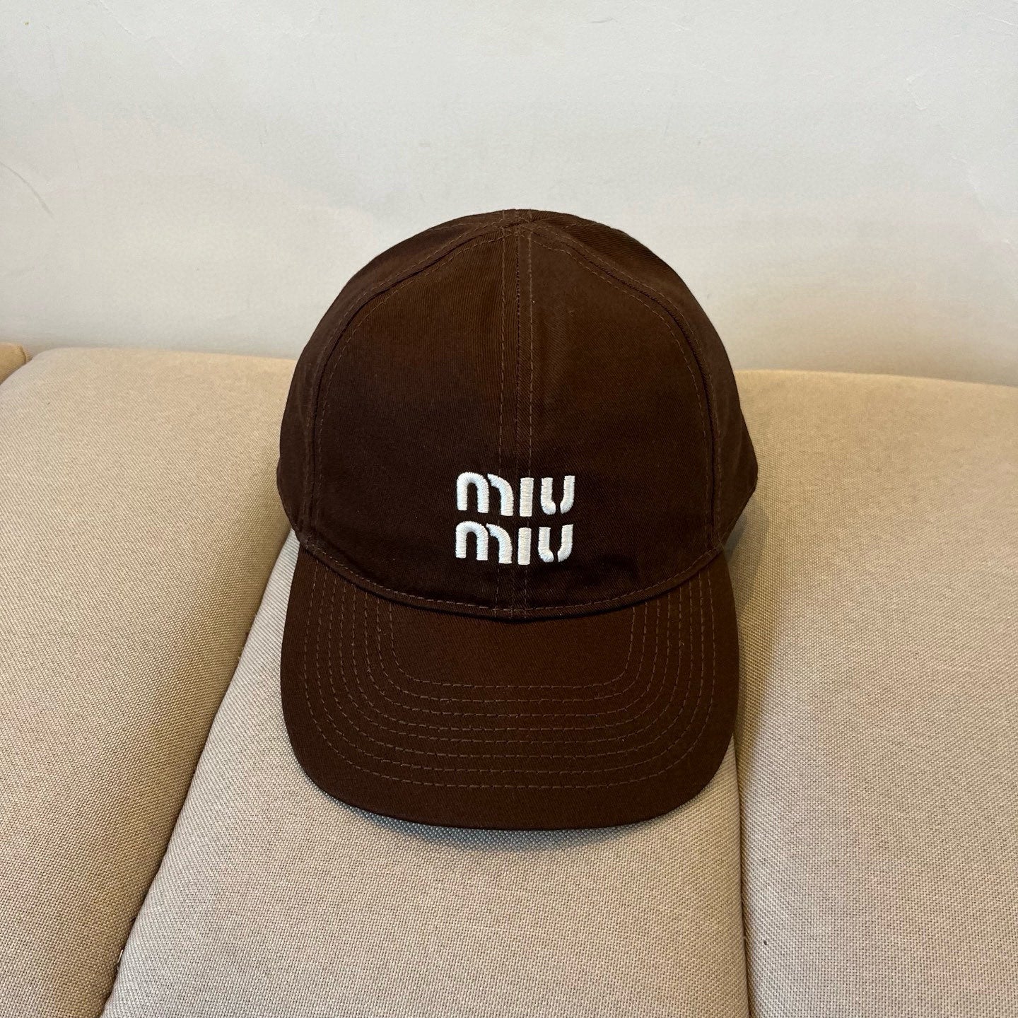MIU MIU MM BASEBALL CAP IN BROWN KHAKI FABRIC STYLE 6