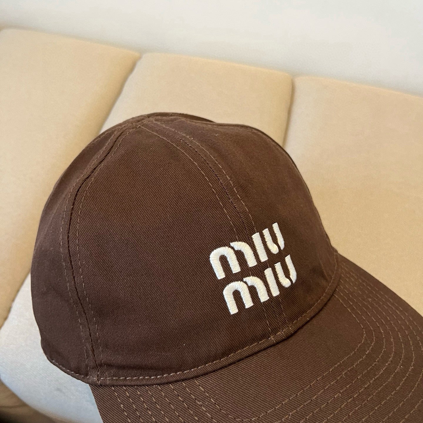MIU MIU MM BASEBALL CAP IN BROWN KHAKI FABRIC STYLE 6