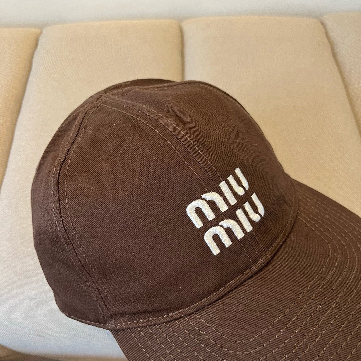 MIU MIU MM BASEBALL CAP IN BROWN KHAKI FABRIC STYLE 6
