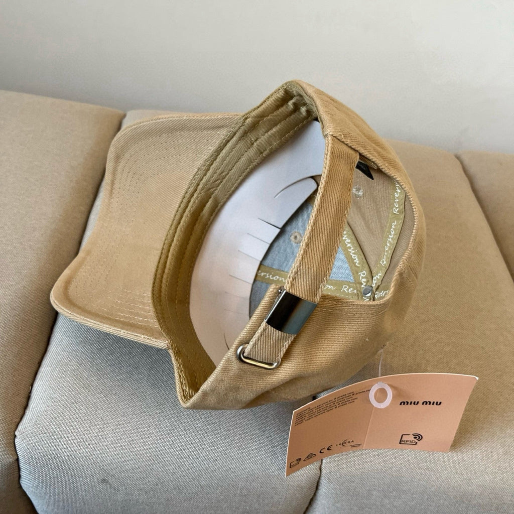 MIU MIU MM BASEBALL CAP IN BEIGE KHAKI FABRIC STYLE 3